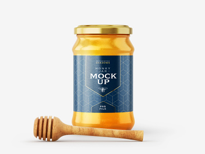 Honey Jar Mockup Set With Dipper bee branding can food glass honey jar logo mockup mockup design mockup template photorealistic photorealistic mockup realism reserve sweet