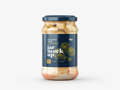 Whole Mushroom Jar Mockup Set branding can design glass illustration jar logo mockup mockup design mockup template mushroom packaging photorealistic photorealistic mockup pickled realism