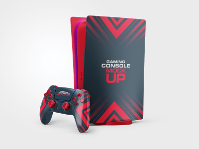 PS5 Console & Controller Mockup Set branding controller design game gaming illustration logo mockup mockup design mockup template photorealistic photorealistic mockup playstation realism skin