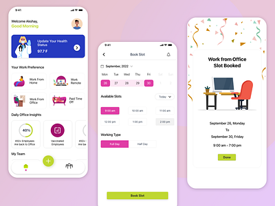 Back to Office app design back to office back to offie app calendar calendar schedule check in log in office office check in office desk schedule office schedule work ui wfh work from office
