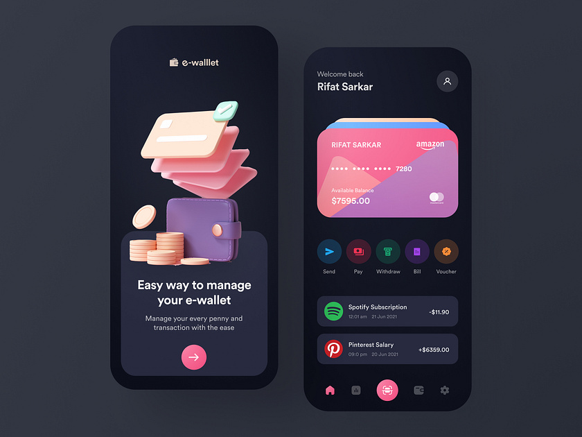 e-wallet App UI Design by Rifat Sarkar for eberawi on Dribbble