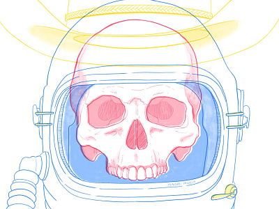 Space cowboy of sorts astronaut cowboy digital illustration drawing editorial illustration line drawing retro scifi skull space tattoo