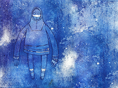 Character Illustration a la poupee aquatint blue copperplate etching figure illustration traditional media