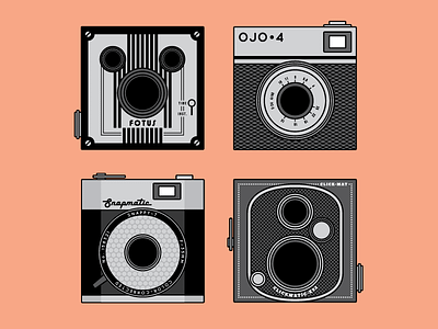 Vintage Cameras Illustrations camera flat illustration minimal patterns photography retro square vector