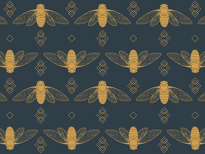 Charcoal & Gold Cicadas art deco assets branding digital geometric identity illustration insect pattern stationery surface design vector