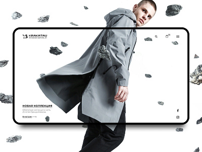 Krakatau concept adobe banner clothes concept cyrillic fashion figma grey landing photoshop redesign ui uiux urban ux wear web webdesign