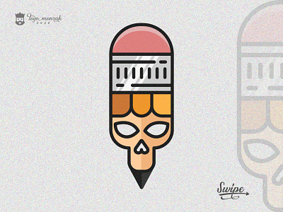 skull and pencile combination flat illustration illustrator logodesign modern logo pencile skull