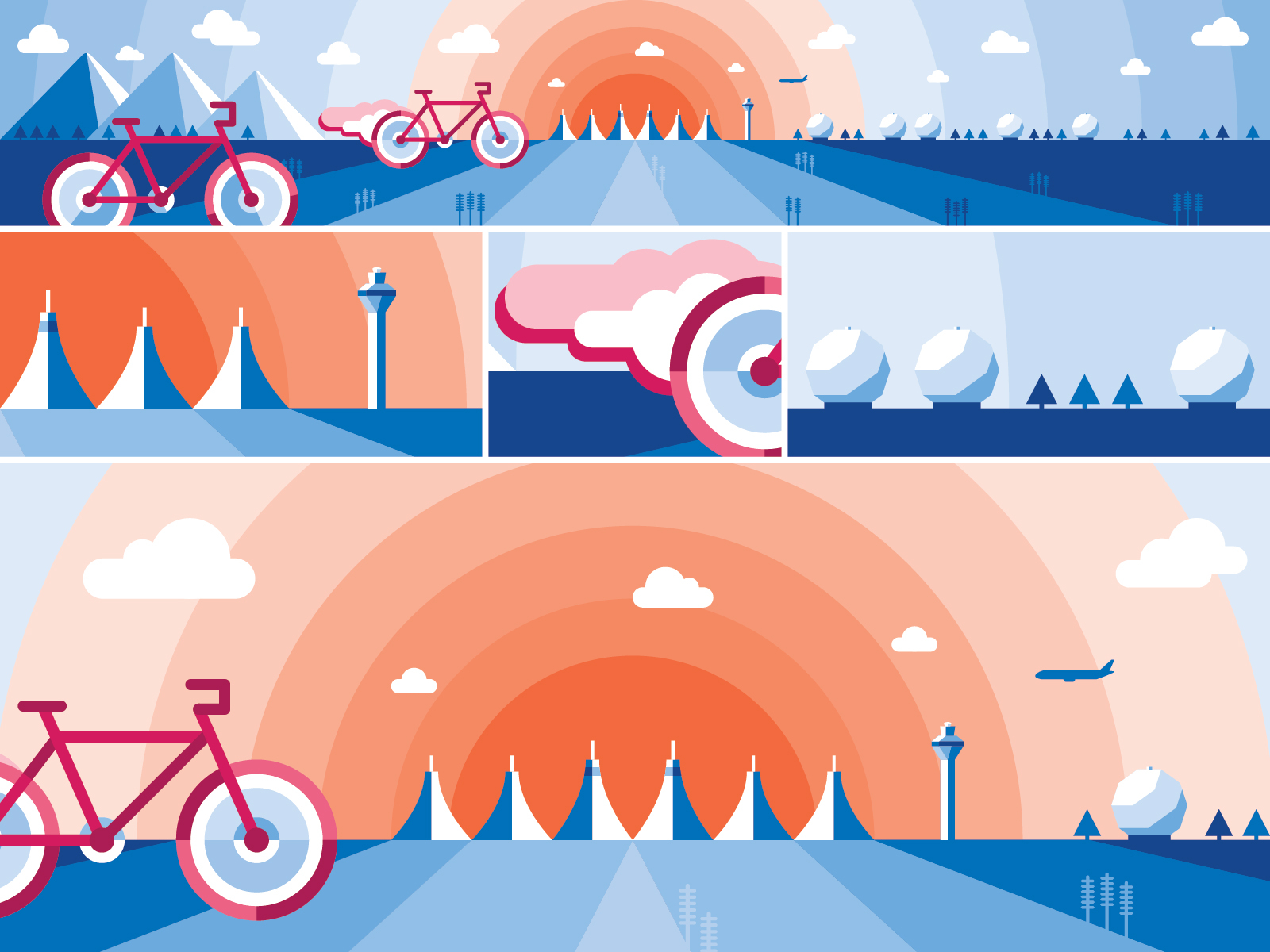 Elevate at Peña Station Mural airport bicycle bicycle shop bicycles bicycling clouds colorado denver denver international airport design dia graphic design illustration landscape mountains mural mural art mural design vector wall mural