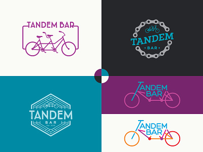 Tandem Bar art deco bicycle bike brand branding chain design graphic design identity illustration logo logos plum purple tandem tandem bike teal typogaphy vector