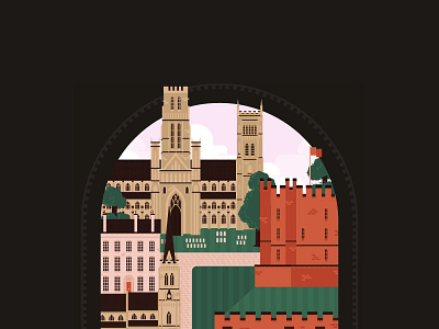Durham poster 1 castle cathedral city city illustration durham illustration united kingdom vector