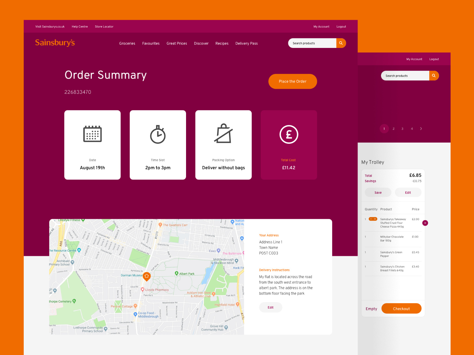 Sainsburys order online, summary and checkout by Simon Ward on Dribbble