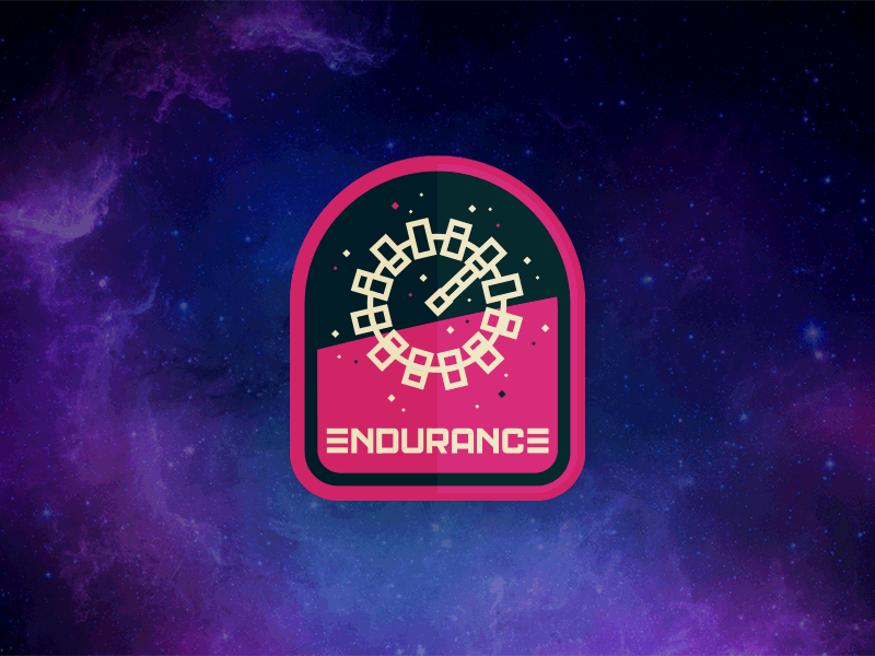 Endurance Icon Badge badge endurance gif icon illustration interstellar movie patch pink ship space stars