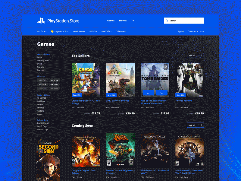 Playstation Store redesign/concept design gaming playstation shop sony store ui web