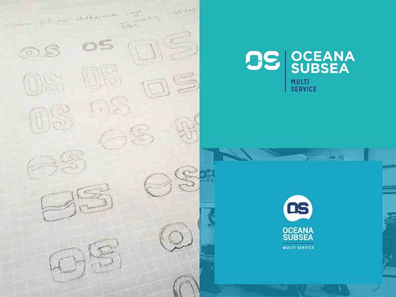 Oceana Subsea logo sketches and development aquatic branding development engineering gif logo mark modern ocean process sketch text