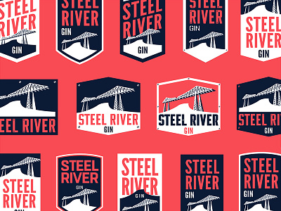 Steel River Gin Logo Development branding crest design gin illustration logo