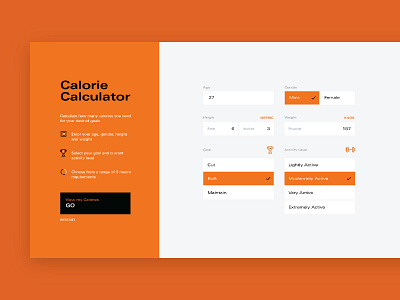 Calorie Calculator Concept calculator calorie clean design fitness health icons modern ui ui elements ux website