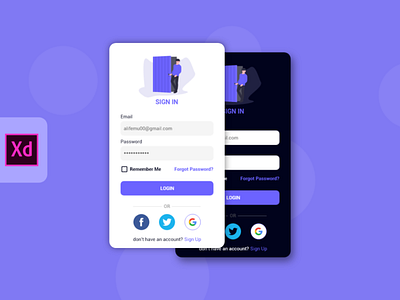 Sign in page Light and Dark (Adobe XD) adobe xd adobe xd android adobe xd app design adobe xd templates android app login loging page mobile app sign in sign in page