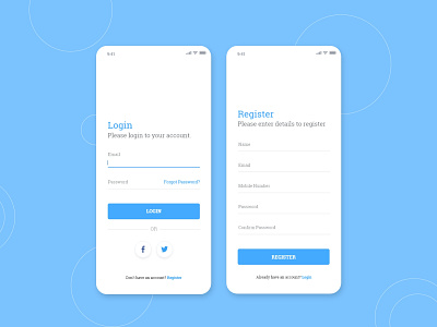 Login and Register Screen adobe xd adobe xd templates alifemu ios app ios app design mobile app ui ui design