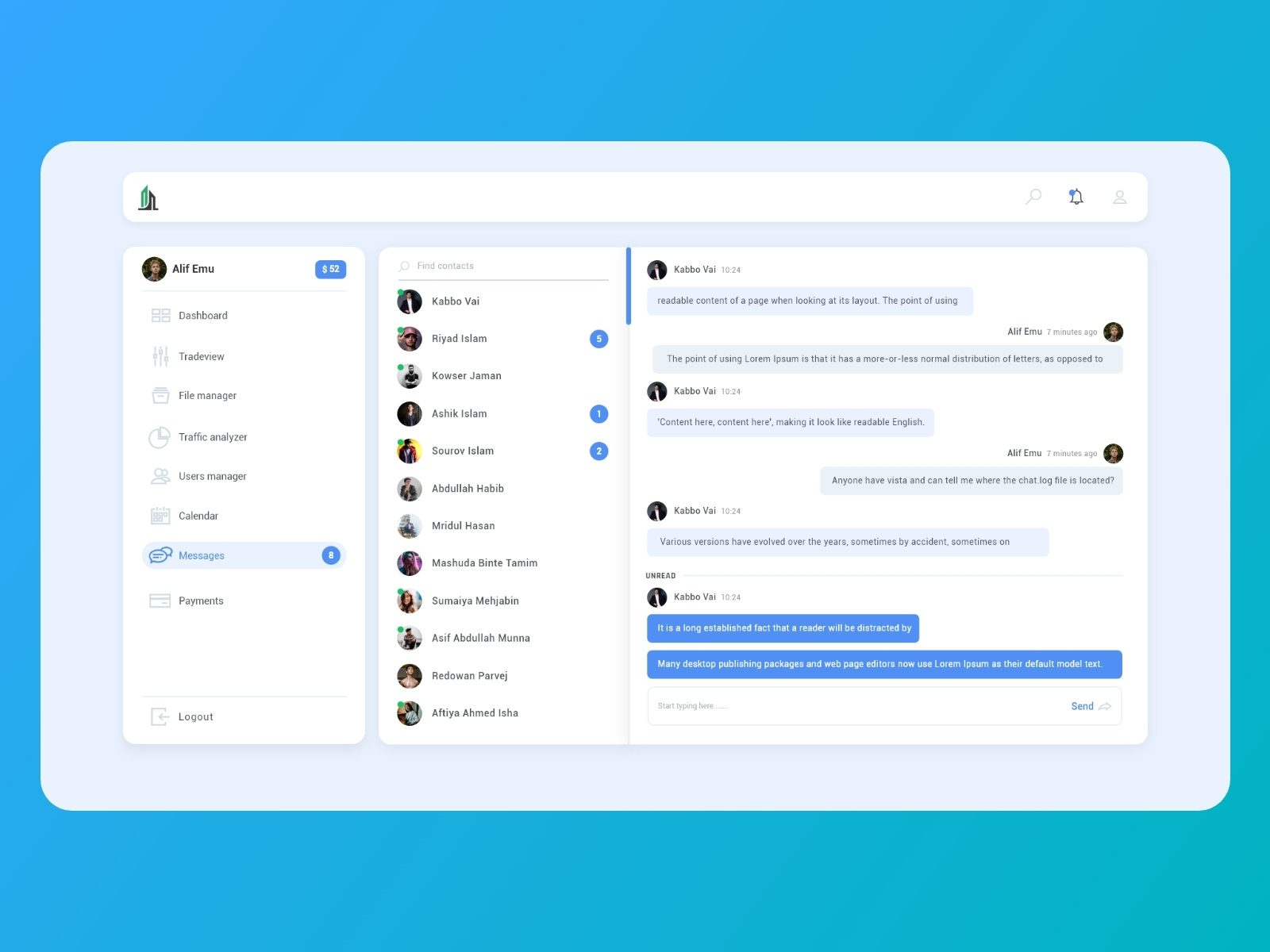Messaging Web UI by Alif Emu on Dribbble