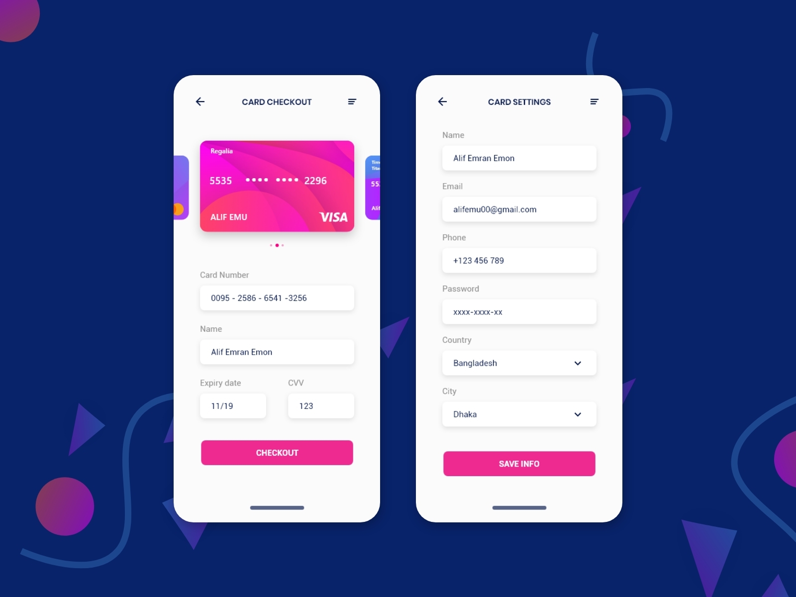 Card Checkout and Card Settings Screen by Alif Emu on Dribbble