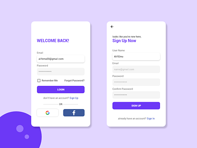 Sign in & Sign up screen for Android app adobe xd android app mobile app signin and signup page