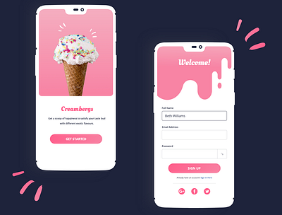 Ice cream app (Sign up page) app dailyui design ice cream icecream sign up signup signup page ui