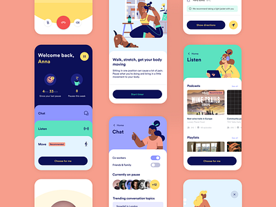 Productivity & Wellness Concept App app design app ui color palette illustration mobile app playful ui design uxui wellness app