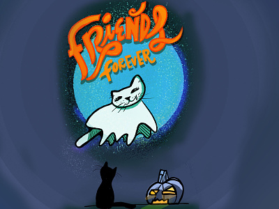 Halloween Cats animal illustration cats digital illustration digital lettering friendship ghost halloween halloween design handlettering kawaii night supernatural
