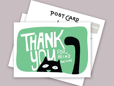 Postcards series “send more snail mail black cat cats handlettering illustration thank you vector doodles