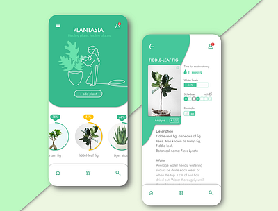 Plantasia app branding design illustration interface plants ui ux xd
