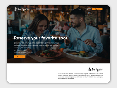 Bon Appetit - Online Restaurant Reservation Landing Page dark design food reservation restaurant ui ux web web design xd
