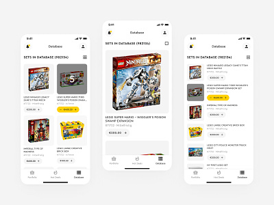 💛 Lego Collectors App app card interface lego mobile product card ui ux