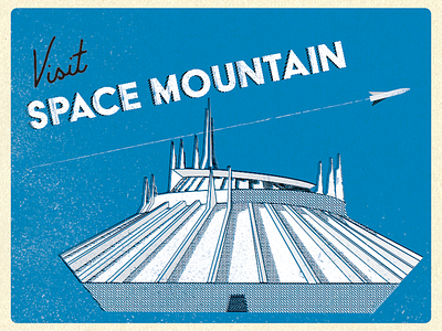 Space Mountain disney disneyland halftone poster retro rocket space mountain travel