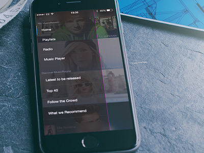 Music Rounds Navigation Menu 6 app concept design iphone mock