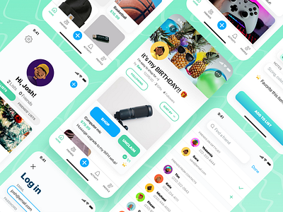 Gifty List for iOS app design blue branding branding design card design drop shadow figma form fields gift gift list gradients green ios ios app design product design profile social app ux design