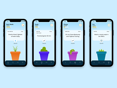 (WIP) Self-Care App app design collectui dailyui dailyuichallenge design gamification mobileui plants selfcare