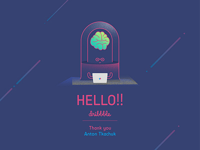 Hello Dribbble World !! brain debut dribbble hello invite spacekid