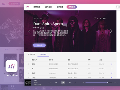 Muzation - A music platform for your team clean design desktop icon mockup music music app music player pink purple sketch ui design