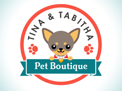 Pet Boutique Logo branding chihuahua cute dog logo paw prints pets ribbon seal