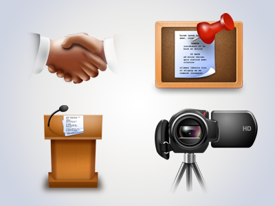 Various Icons cam camcorder camera corkboard hands handshake icon icons paper podium pushpin