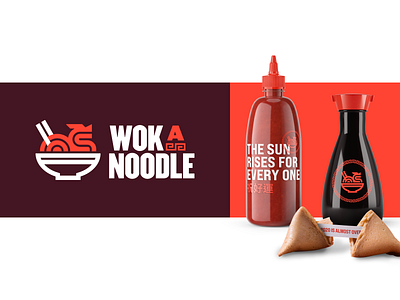 WokaNoodle 🐉🍜 branding chinese chinese food food identity logo noodle restaurant sign wok