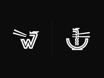 Unused Logos 🐉🍜 bowl branding chinese chopsticks dragon food icons identity lines logo noodles symbol unused w wok