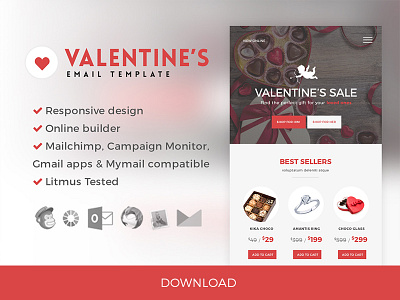 Valentine's E-mail Template chocolate couple cupid email gift html love mailchimp promo ring valentine valentines