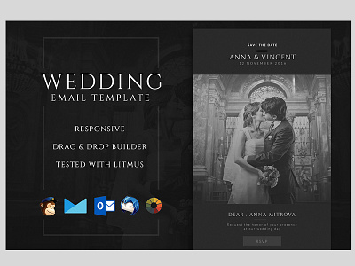 Wedding Invitation Email Template + Builder Access card compaign monitor date email email template engagement html invitation mailchimp newsletter responsive wedding