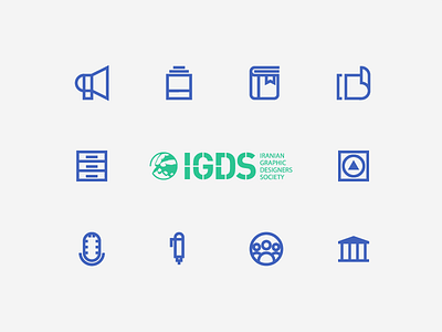 IGDS: icon set archive book gallery icon icon set megaphone microphone news paper pen ui user