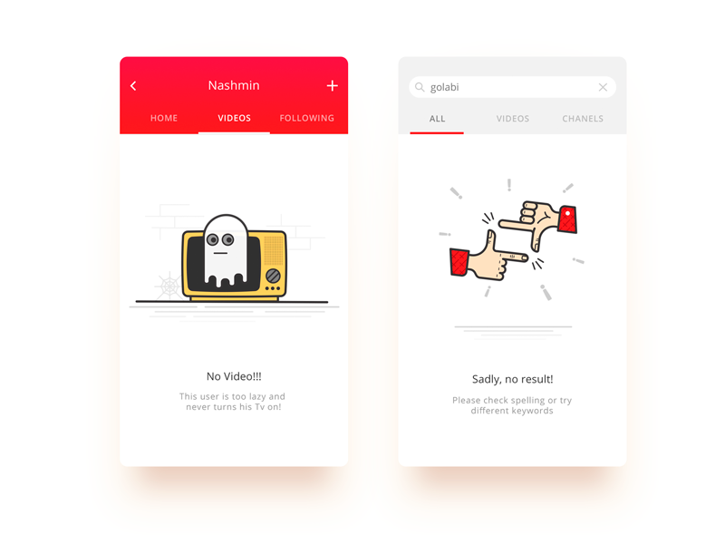 Empty States Vol 2 tv ghost hand app ios ui ux illustration icon search video empty state