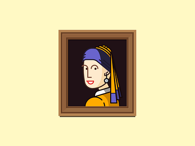 Girl with a Pearl Earring 2d character draw drawing frame hang icon illustration masterpiece pearl sketch vector