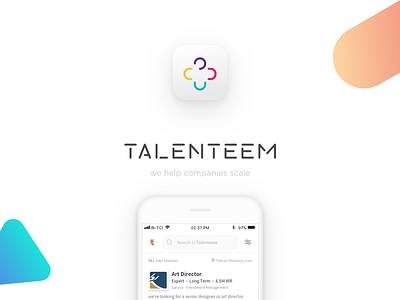 Talenteem app branding bright colorful icon ios logo mobile plus ui ux visual identity