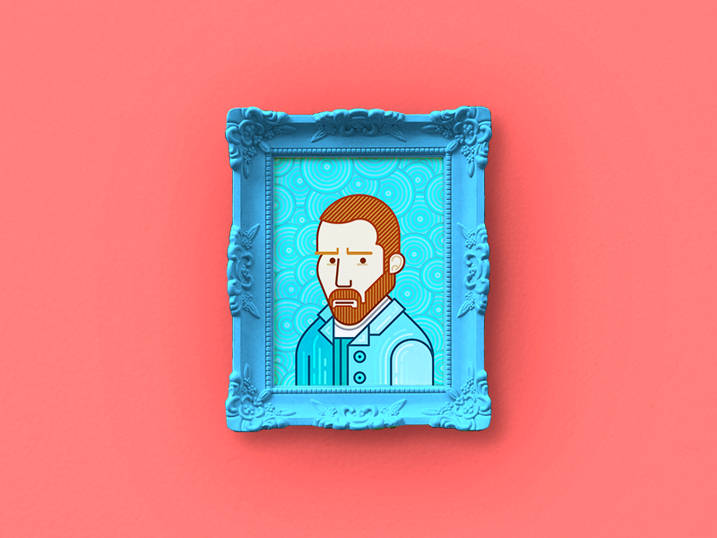 Van Gogh Self-portrait 2d blue character draw drawing frame hang icon illustration masterpiece sketch vector