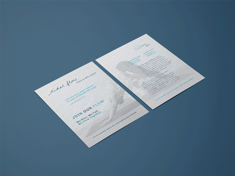 Tidal Flow Yoga & Wellness branding collateral flyer graphic design merchandise print visual identity